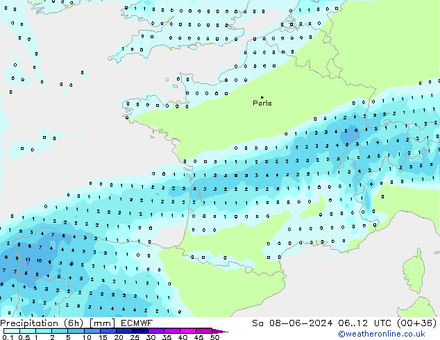 Précipitation (6h) ECMWF sam 08.06.2024 12 UTC