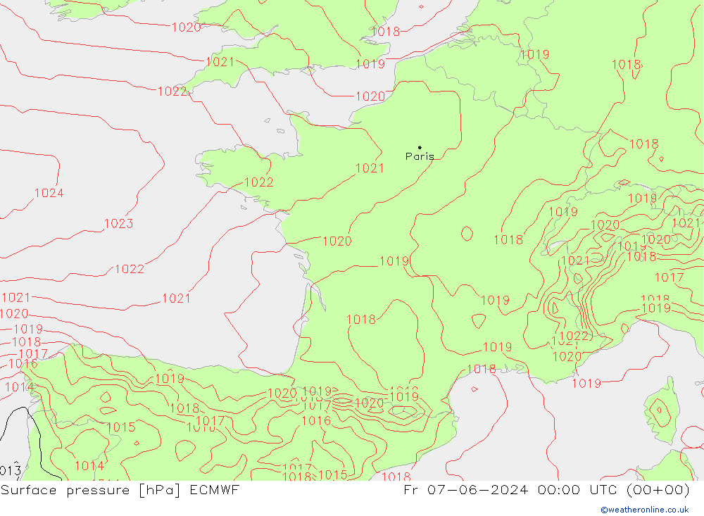 Surface pressure ECMWF Fr 07.06.2024 00 UTC