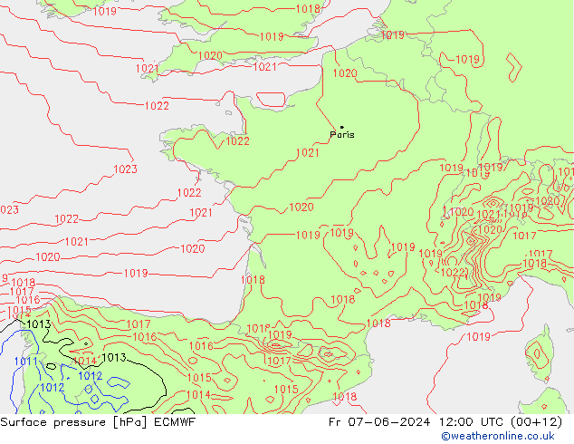 Bodendruck ECMWF Fr 07.06.2024 12 UTC