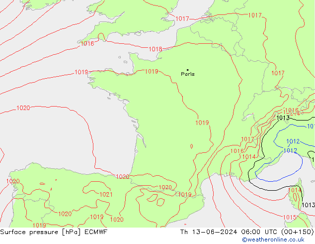 Surface pressure ECMWF Th 13.06.2024 06 UTC