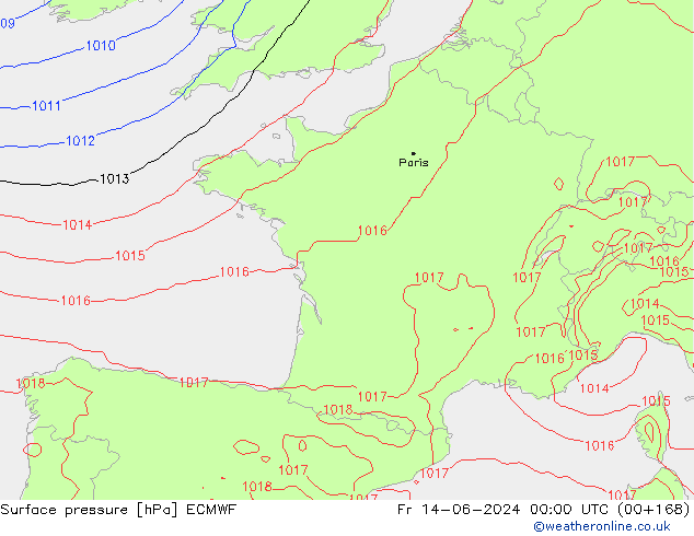 Atmosférický tlak ECMWF Pá 14.06.2024 00 UTC