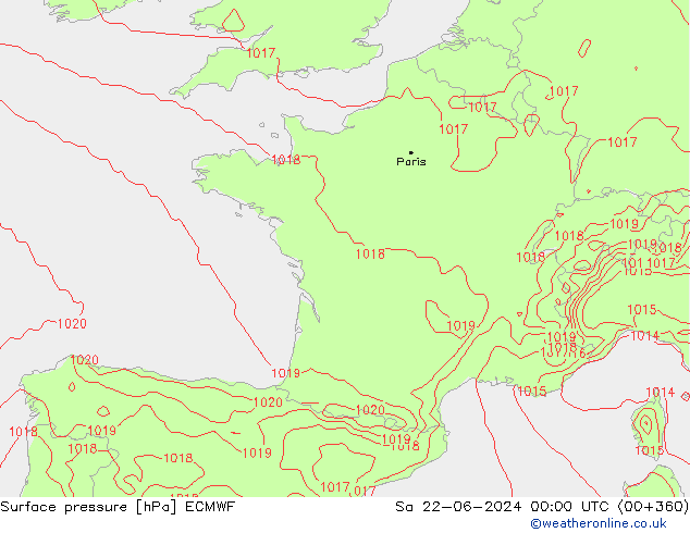 Atmosférický tlak ECMWF So 22.06.2024 00 UTC