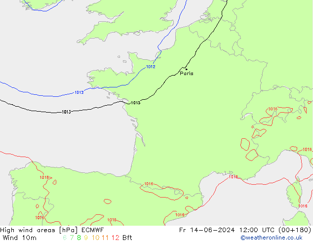 High wind areas ECMWF Fr 14.06.2024 12 UTC