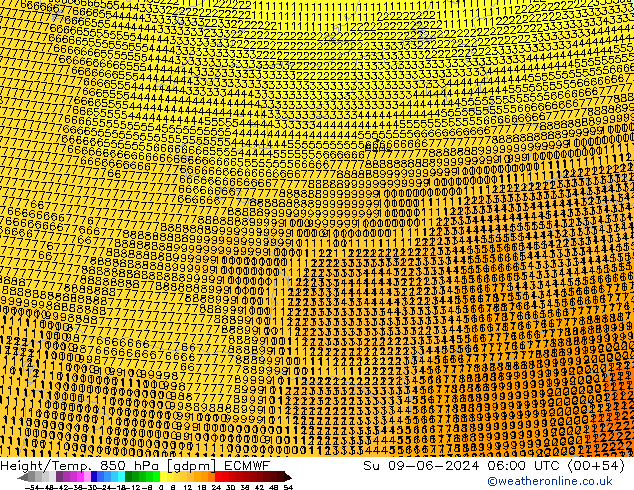 Hoogte/Temp. 850 hPa ECMWF zo 09.06.2024 06 UTC