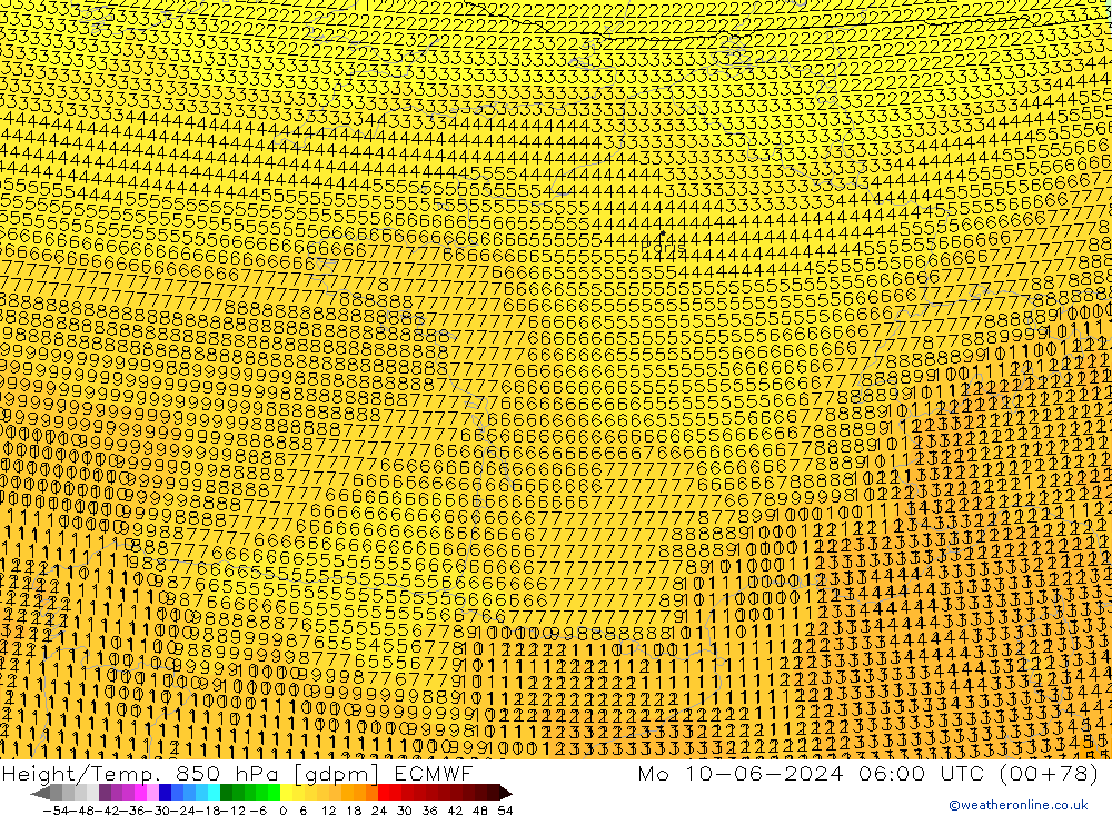 Height/Temp. 850 гПа ECMWF пн 10.06.2024 06 UTC