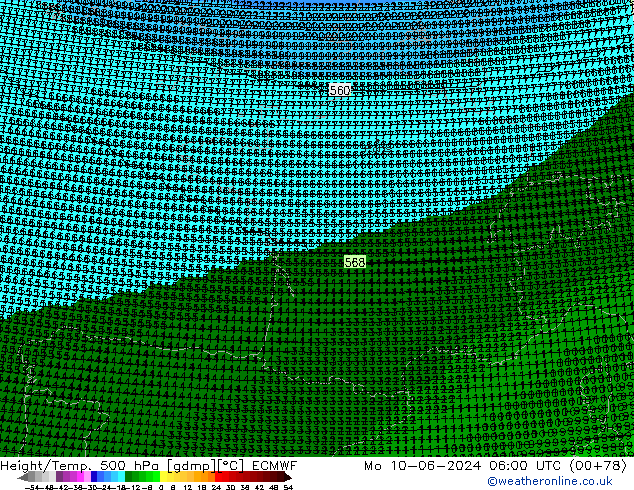 Yükseklik/Sıc. 500 hPa ECMWF Pzt 10.06.2024 06 UTC