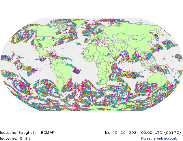 Isotachs Spaghetti ECMWF Mo 10.06.2024 00 UTC