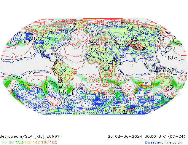 Corriente en chorro ECMWF sáb 08.06.2024 00 UTC