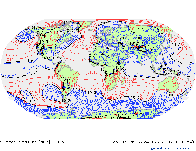 Pressione al suolo ECMWF lun 10.06.2024 12 UTC