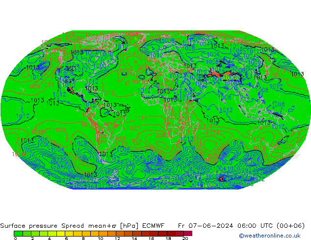 приземное давление Spread ECMWF пт 07.06.2024 06 UTC