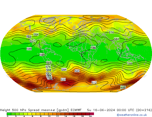 Height 500 hPa Spread ECMWF Ne 16.06.2024 00 UTC