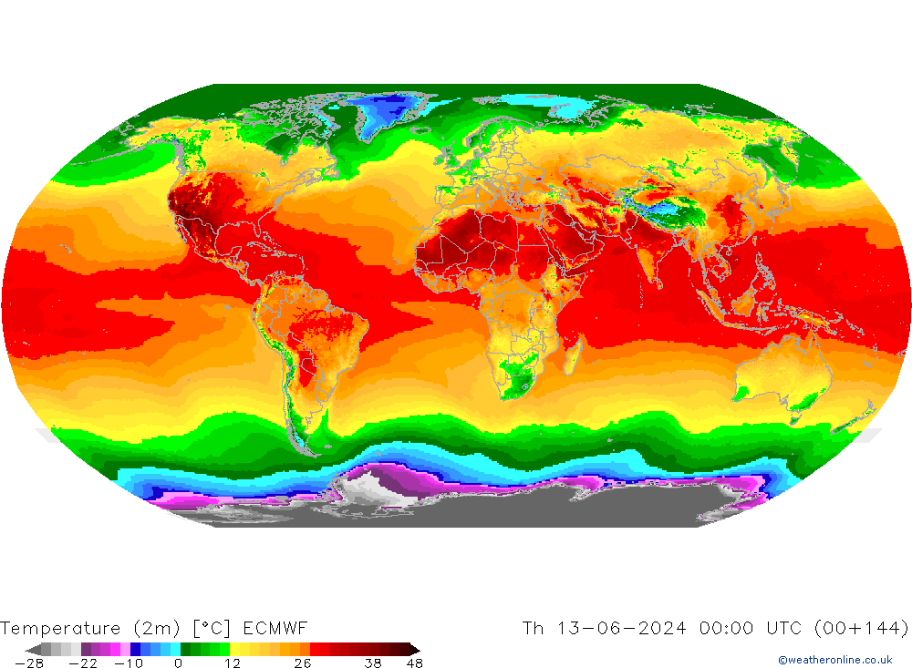 température (2m) ECMWF jeu 13.06.2024 00 UTC