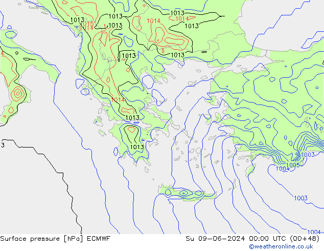 Atmosférický tlak ECMWF Ne 09.06.2024 00 UTC