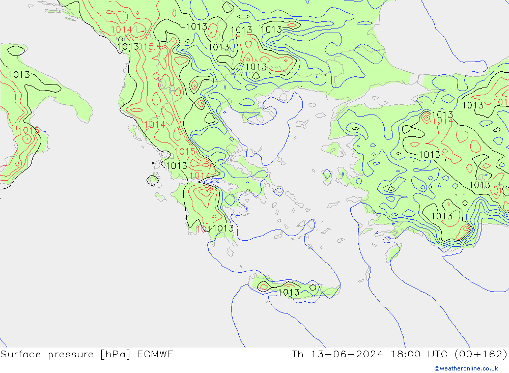 Atmosférický tlak ECMWF Čt 13.06.2024 18 UTC