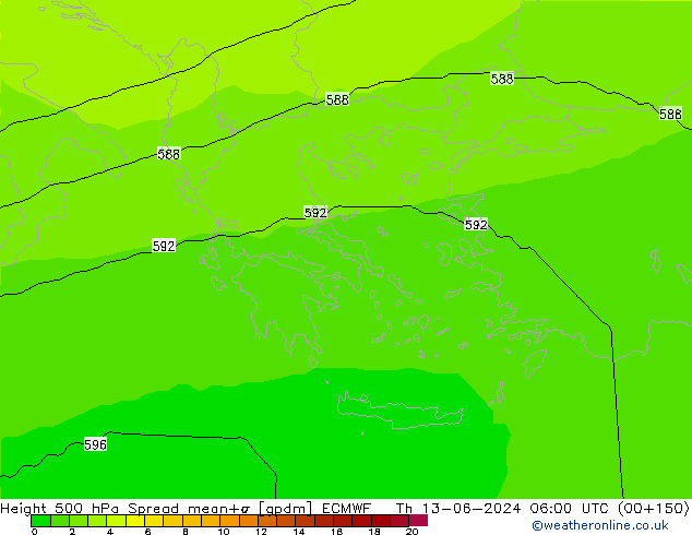 Height 500 hPa Spread ECMWF czw. 13.06.2024 06 UTC