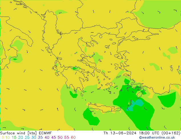 Vent 10 m ECMWF jeu 13.06.2024 18 UTC