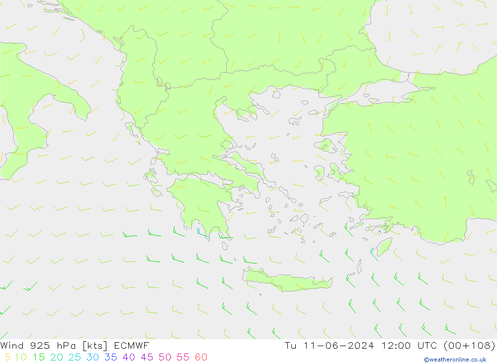 Vento 925 hPa ECMWF mar 11.06.2024 12 UTC