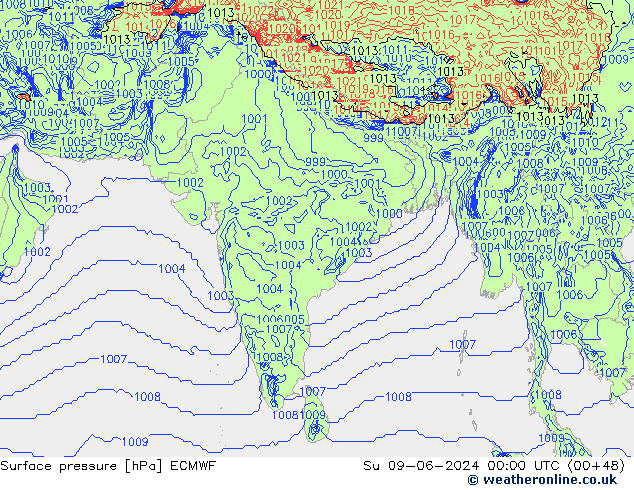 Luchtdruk (Grond) ECMWF zo 09.06.2024 00 UTC