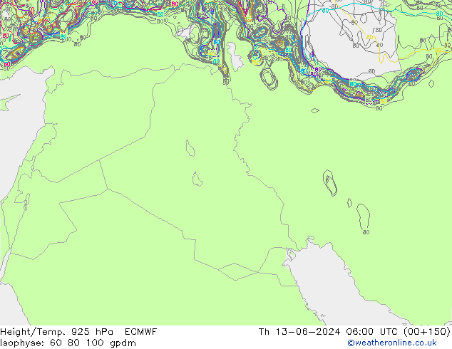 Height/Temp. 925 hPa ECMWF czw. 13.06.2024 06 UTC