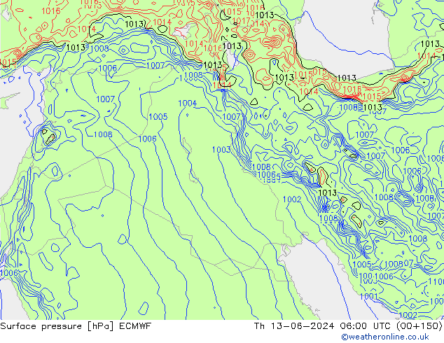 Presión superficial ECMWF jue 13.06.2024 06 UTC