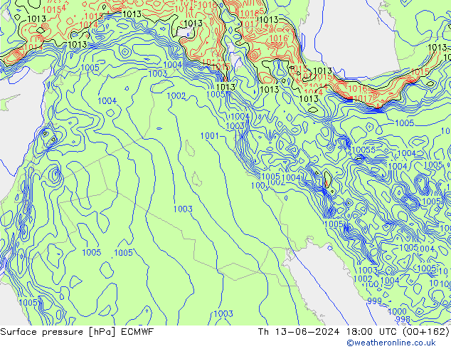 Surface pressure ECMWF Th 13.06.2024 18 UTC