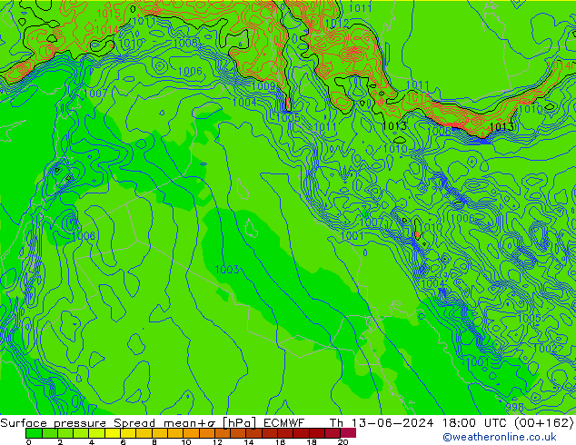 Bodendruck Spread ECMWF Do 13.06.2024 18 UTC