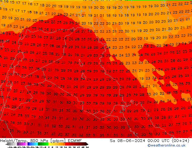 Height/Temp. 850 hPa ECMWF sab 08.06.2024 00 UTC