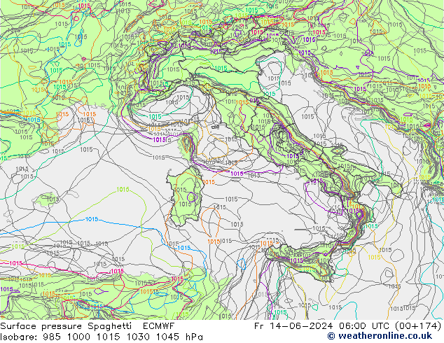 pression de l'air Spaghetti ECMWF ven 14.06.2024 06 UTC