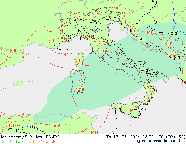 Straalstroom/SLP ECMWF do 13.06.2024 18 UTC