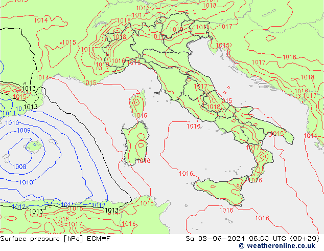 Atmosférický tlak ECMWF So 08.06.2024 06 UTC