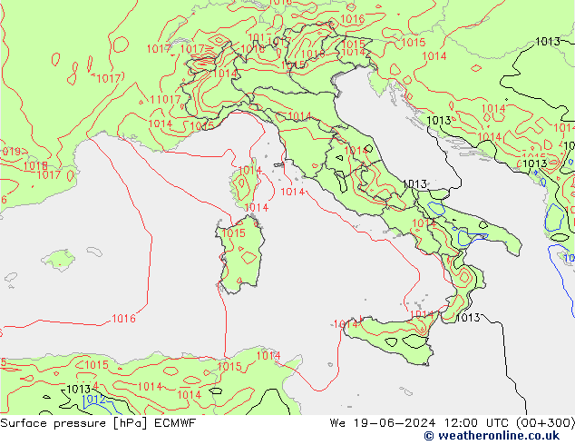 Presión superficial ECMWF mié 19.06.2024 12 UTC