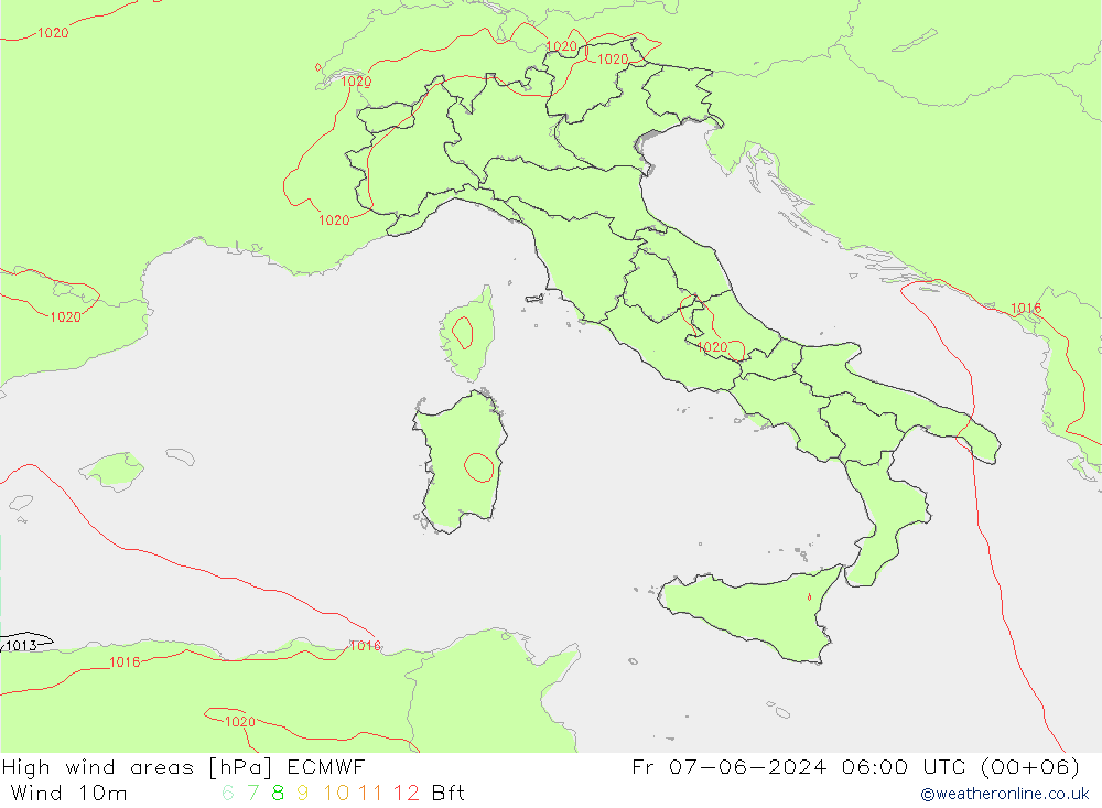 High wind areas ECMWF Sex 07.06.2024 06 UTC