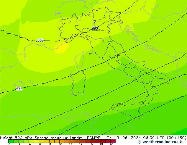 Height 500 hPa Spread ECMWF gio 13.06.2024 06 UTC