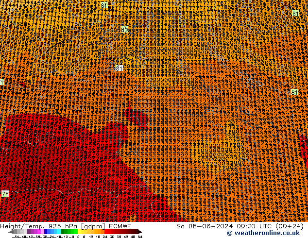 Hoogte/Temp. 925 hPa ECMWF za 08.06.2024 00 UTC