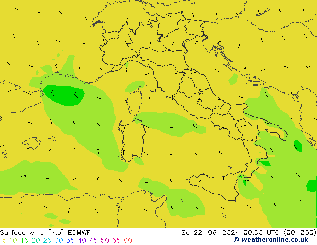 Rüzgar 10 m ECMWF Cts 22.06.2024 00 UTC