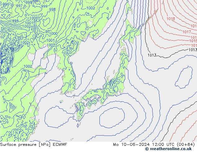 Atmosférický tlak ECMWF Po 10.06.2024 12 UTC