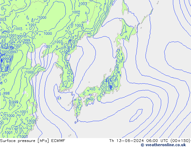 Surface pressure ECMWF Th 13.06.2024 06 UTC