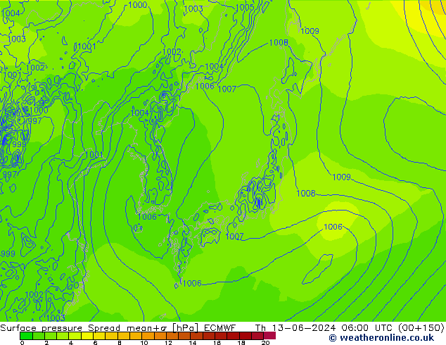 Bodendruck Spread ECMWF Do 13.06.2024 06 UTC