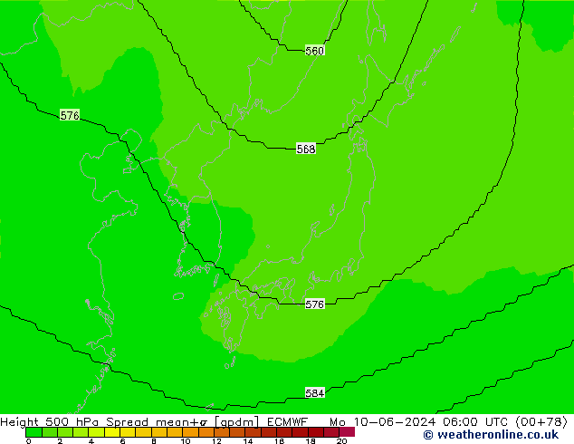 Height 500 гПа Spread ECMWF пн 10.06.2024 06 UTC