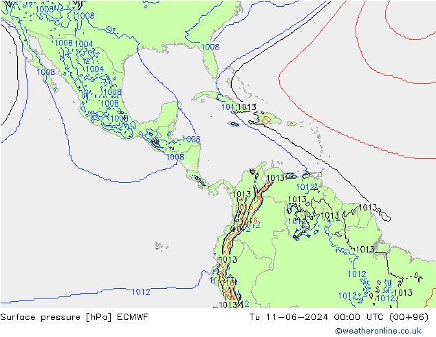 Atmosférický tlak ECMWF Út 11.06.2024 00 UTC