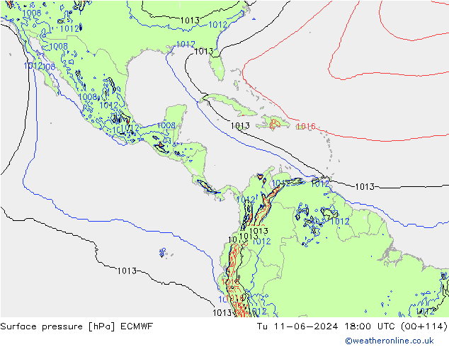 Surface pressure ECMWF Tu 11.06.2024 18 UTC