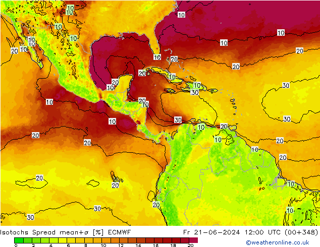 Isotachs Spread ECMWF Fr 21.06.2024 12 UTC