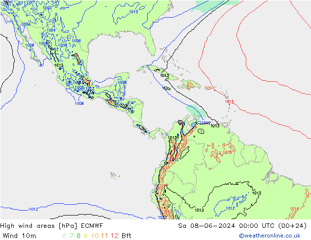 Izotacha ECMWF so. 08.06.2024 00 UTC