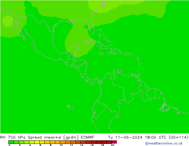 RH 700 hPa Spread ECMWF Tu 11.06.2024 18 UTC