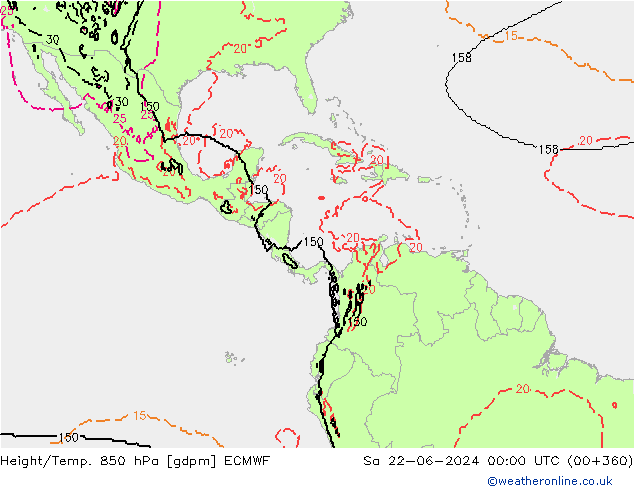 Height/Temp. 850 hPa ECMWF Sa 22.06.2024 00 UTC