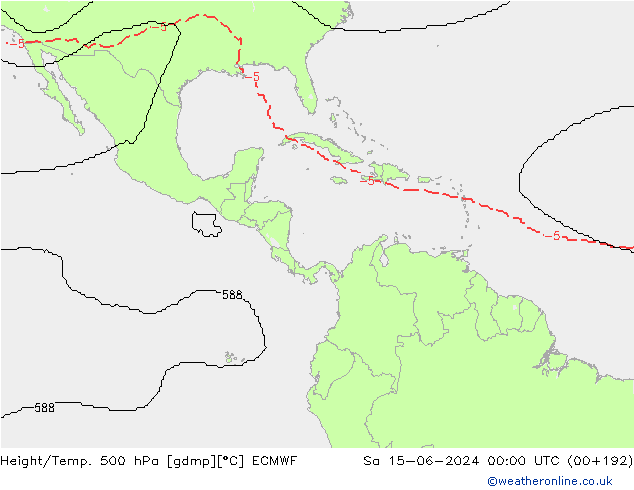 Height/Temp. 500 hPa ECMWF sab 15.06.2024 00 UTC