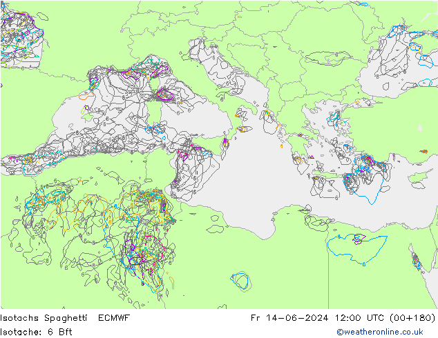 Isotachen Spaghetti ECMWF vr 14.06.2024 12 UTC