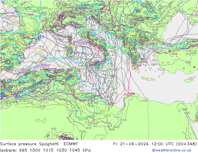 Surface pressure Spaghetti ECMWF Fr 21.06.2024 12 UTC