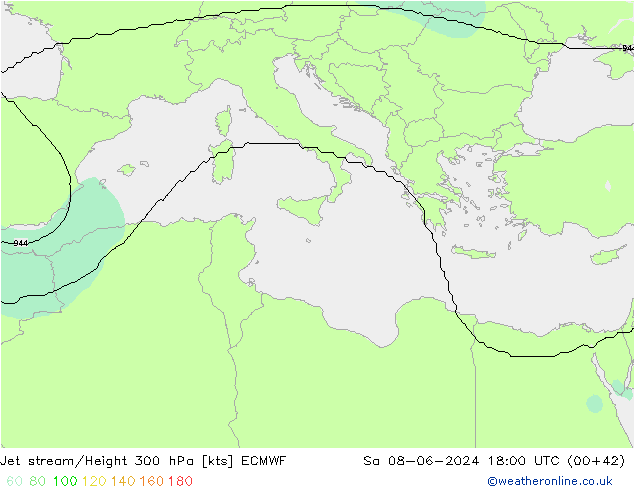 Prąd strumieniowy ECMWF so. 08.06.2024 18 UTC