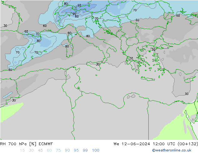 RH 700 hPa ECMWF We 12.06.2024 12 UTC